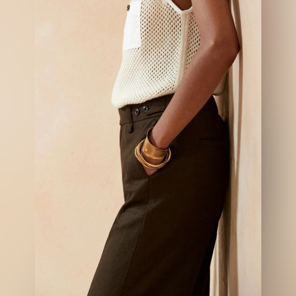 NWT! Banana Republic Olive Green High-Rise Wide-Leg Italian Wool-Blend Pant💛 - Picture 3 of 10